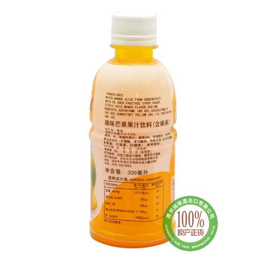 趣味芒果味饮料（含椰果）320ml*24瓶/件