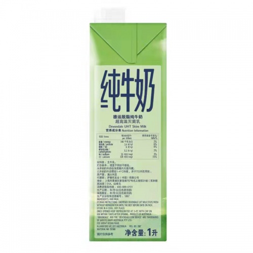 德运脱脂纯牛奶 1L*10盒/件