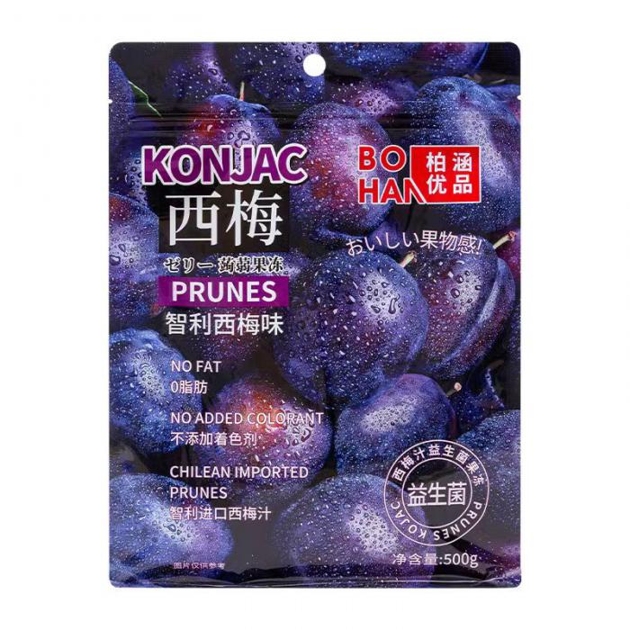 柏涵优品西梅汁益生菌蒟蒻果冻500g*24袋/件