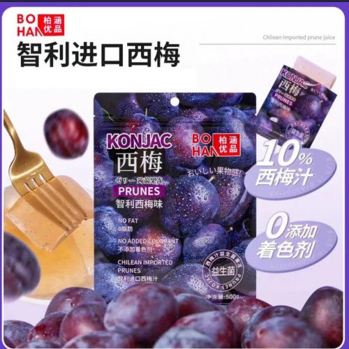 柏涵优品西梅汁益生菌蒟蒻果冻500g*24袋/件