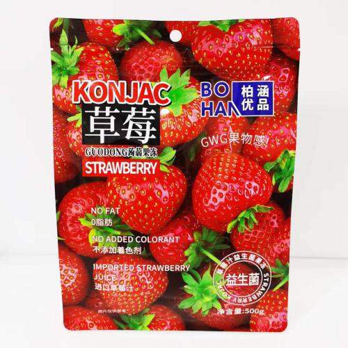 柏涵优品草莓汁益生菌蒟蒻果冻500g*24袋/件