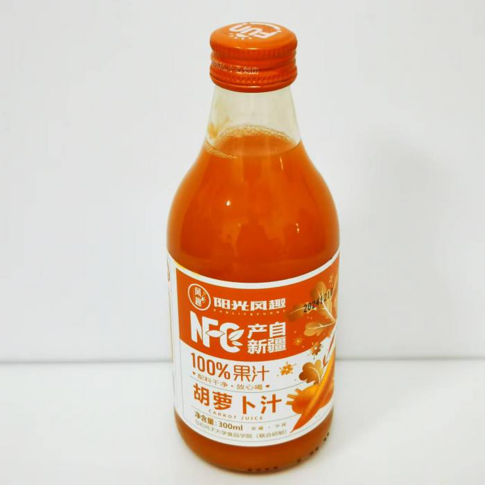 风趣玻璃瓶装NFC100%胡萝卜汁300ml*10瓶/件