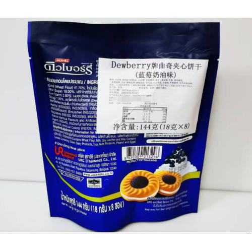 泰国珍珍Dewberry曲奇夹心饼干（蓝莓奶油味）144g(18g*8)*24袋/件
