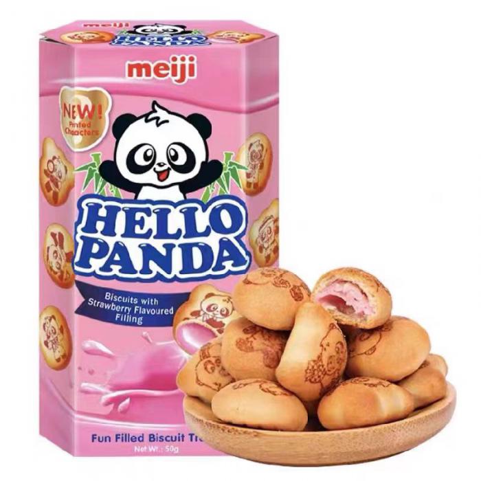 明治熊猫草莓夹心饼干50g*10盒/组