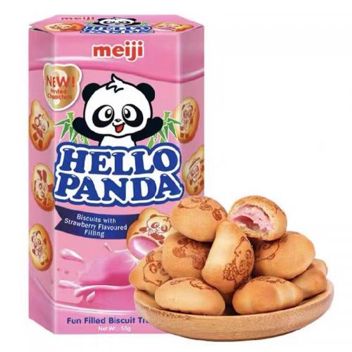 明治熊猫草莓夹心饼干50g*10盒/组