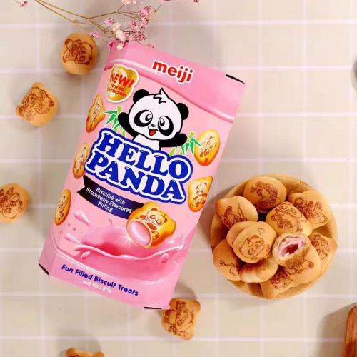 明治熊猫草莓夹心饼干50g*10盒/组