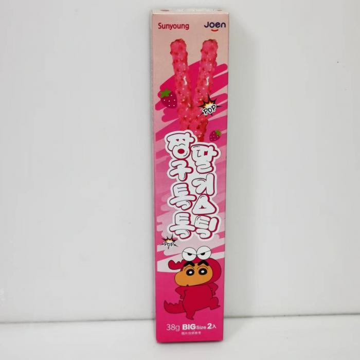 Sunyoung跳跳糖草莓牛奶味涂层饼干棒（19g*2）38g*48盒/件