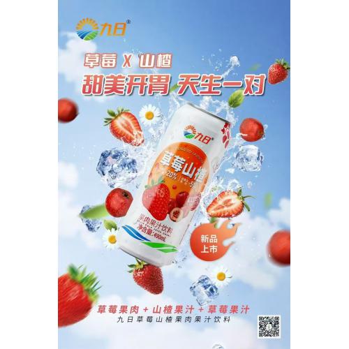 九日草莓山楂果肉果汁饮料490ml*15罐/件