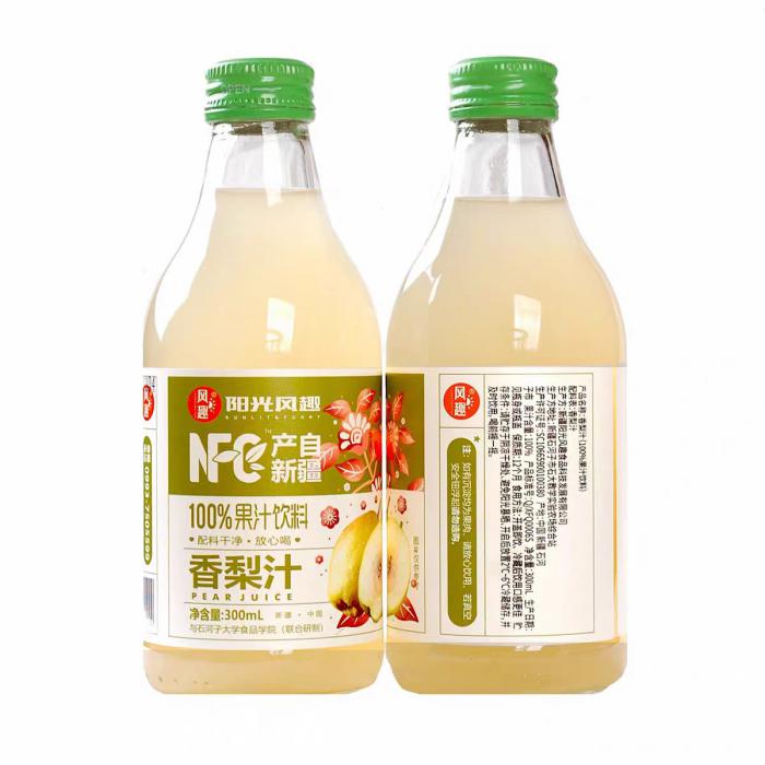 风趣玻璃瓶装100%香梨汁300ml*10瓶/件