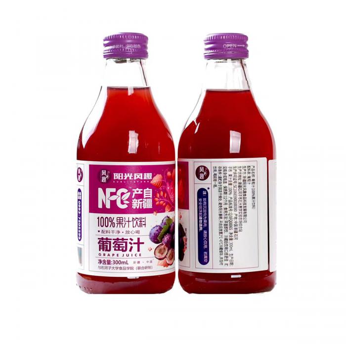 风趣玻璃瓶装100%葡萄汁300ml*10瓶/件