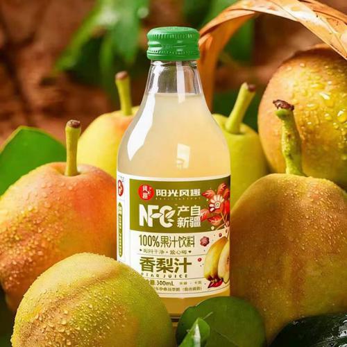 风趣玻璃瓶装100%香梨汁300ml*10瓶/件