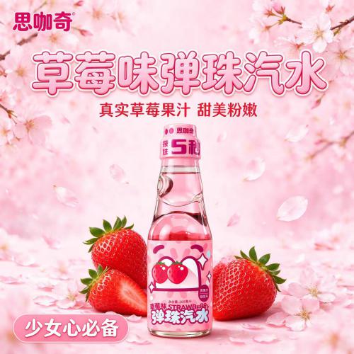 思咖奇弹珠汽水（草莓味）200ml*24...